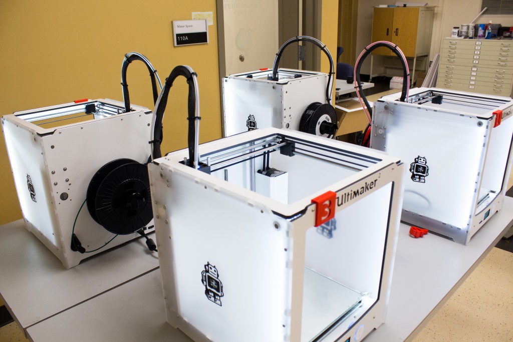 Four 3D printers are available in the “maker space,” a lab located in the Swan Building that was designed for students to utilize and learn from the newly acquired equipment.
